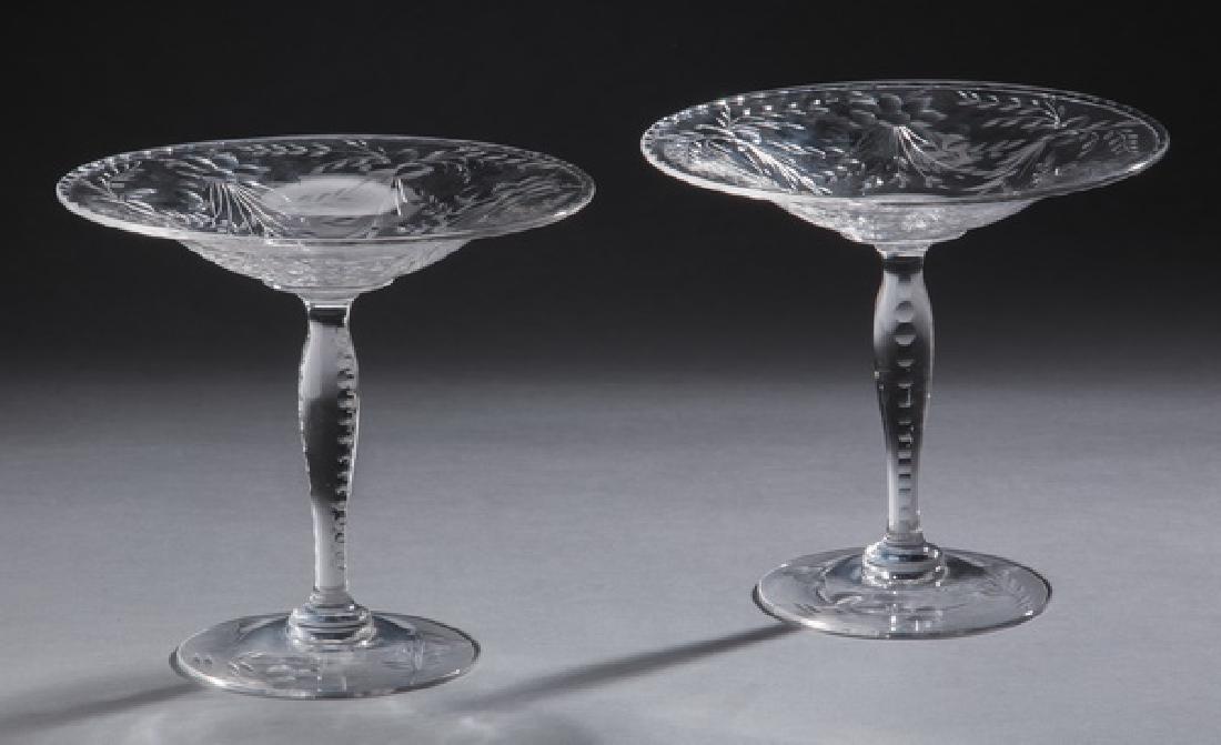 Pair of floral etched crystal compotes (1 of 1)