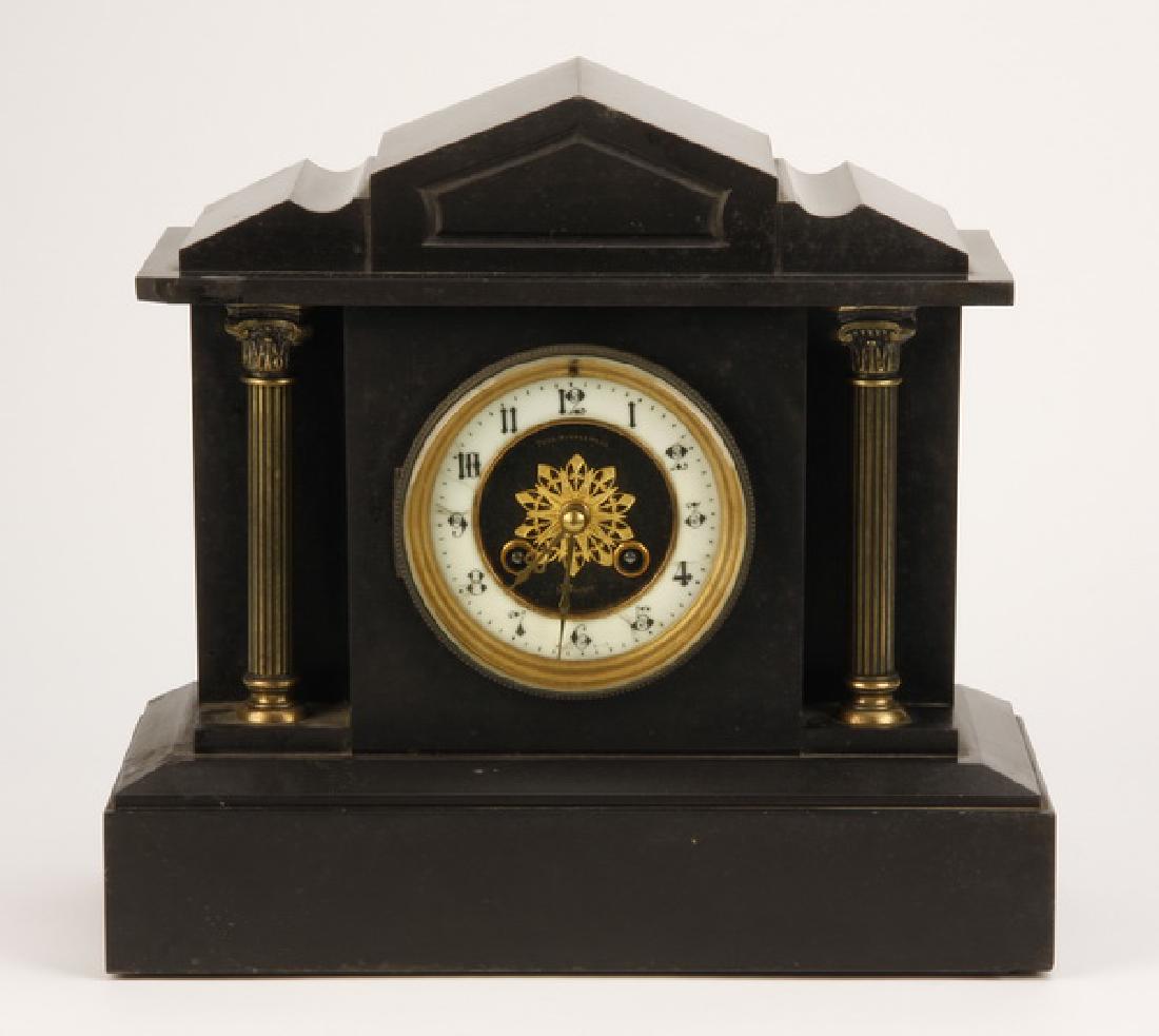 19th c. black Belgian marble mantel clock (1 of 4)
