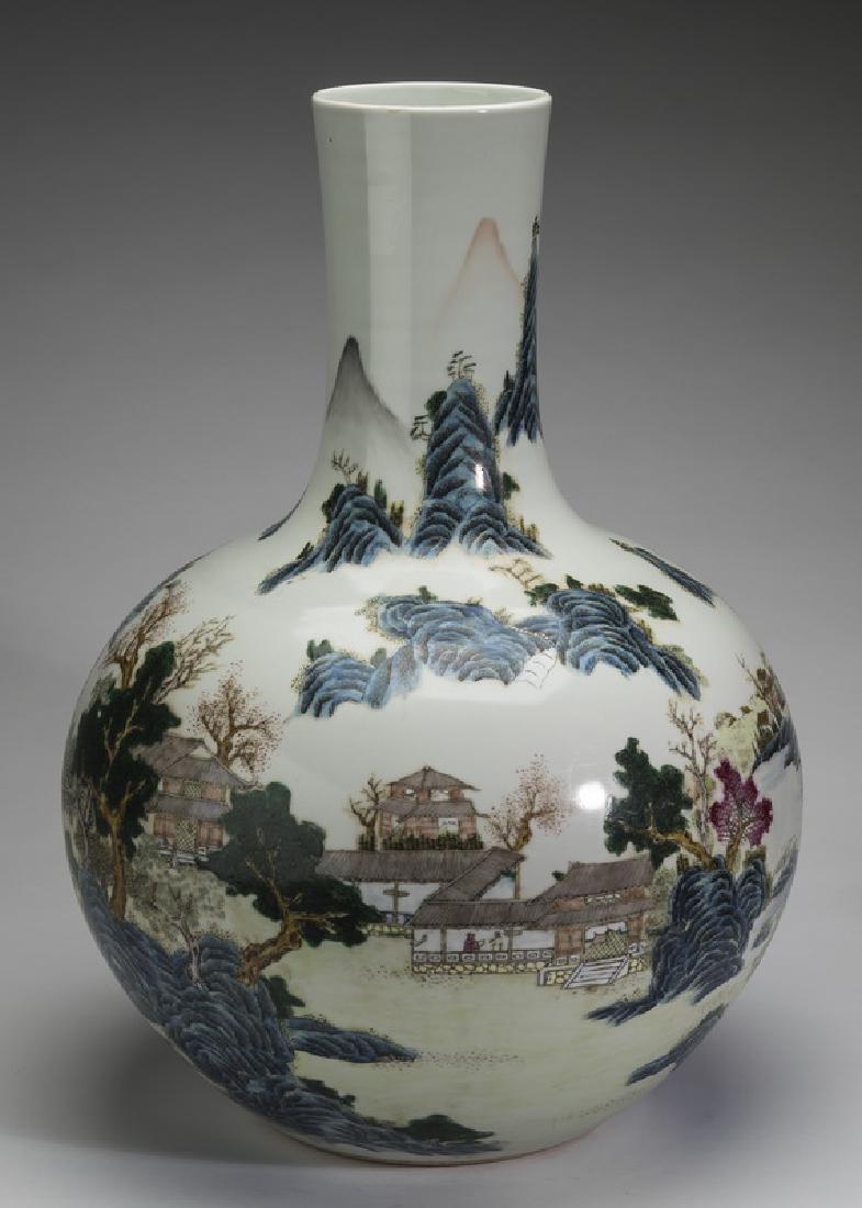 Chinese famille verte bottle vase w/ landscape scene (1 of 6)