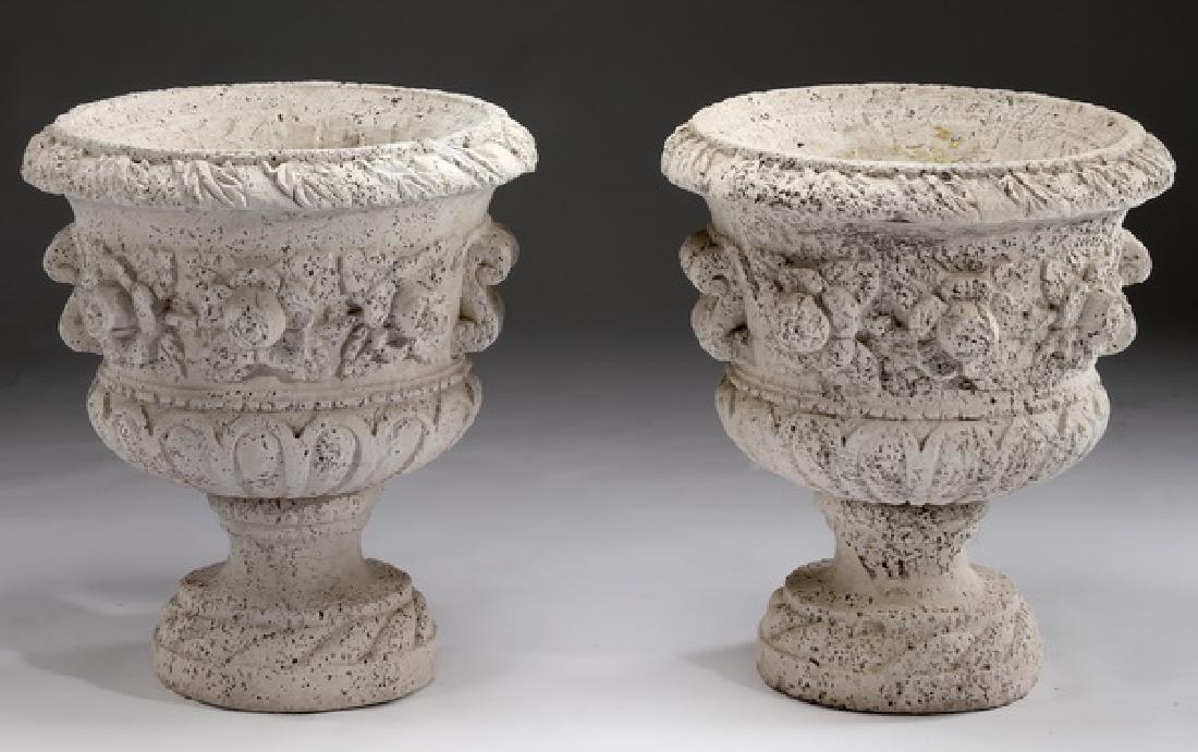 Pair of rustic cast stone urns, 25"h (1 of 3)