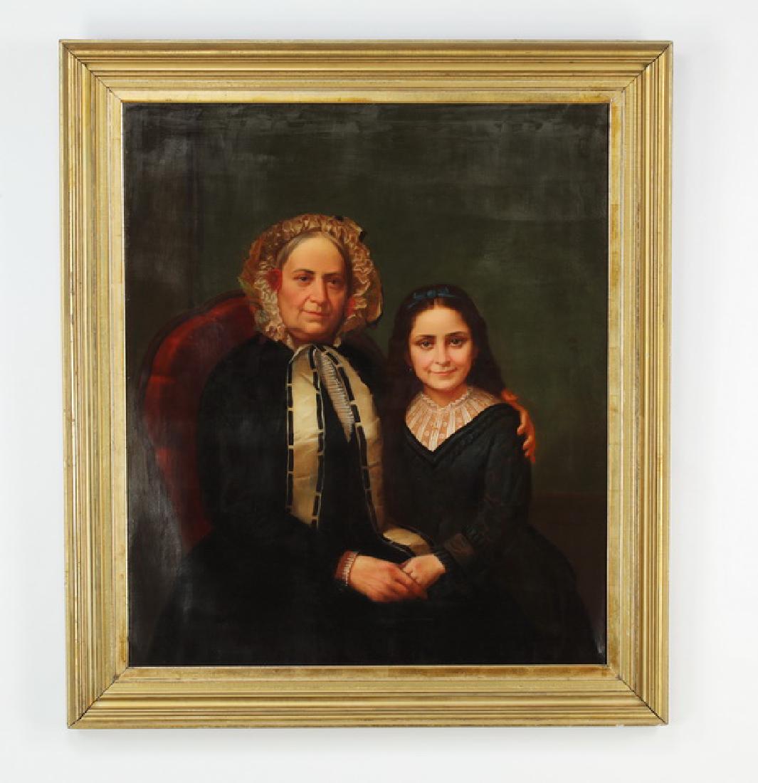 19th c. American O/c portrait of matron & young girl (1 of 3)