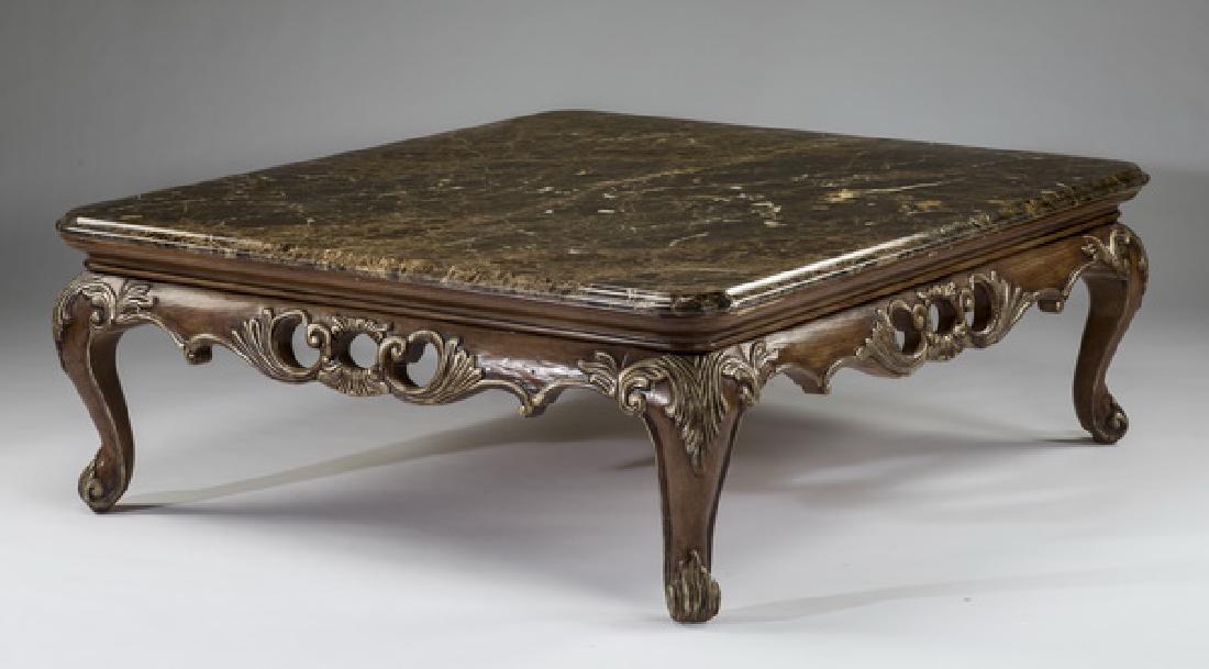 Henredon carved marble top cocktail table, 59"w (1 of 3)