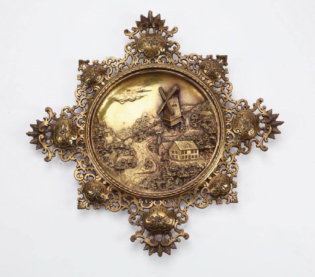 Early 20th c. bronze landscape plaque w/ windmill (1 of 4)