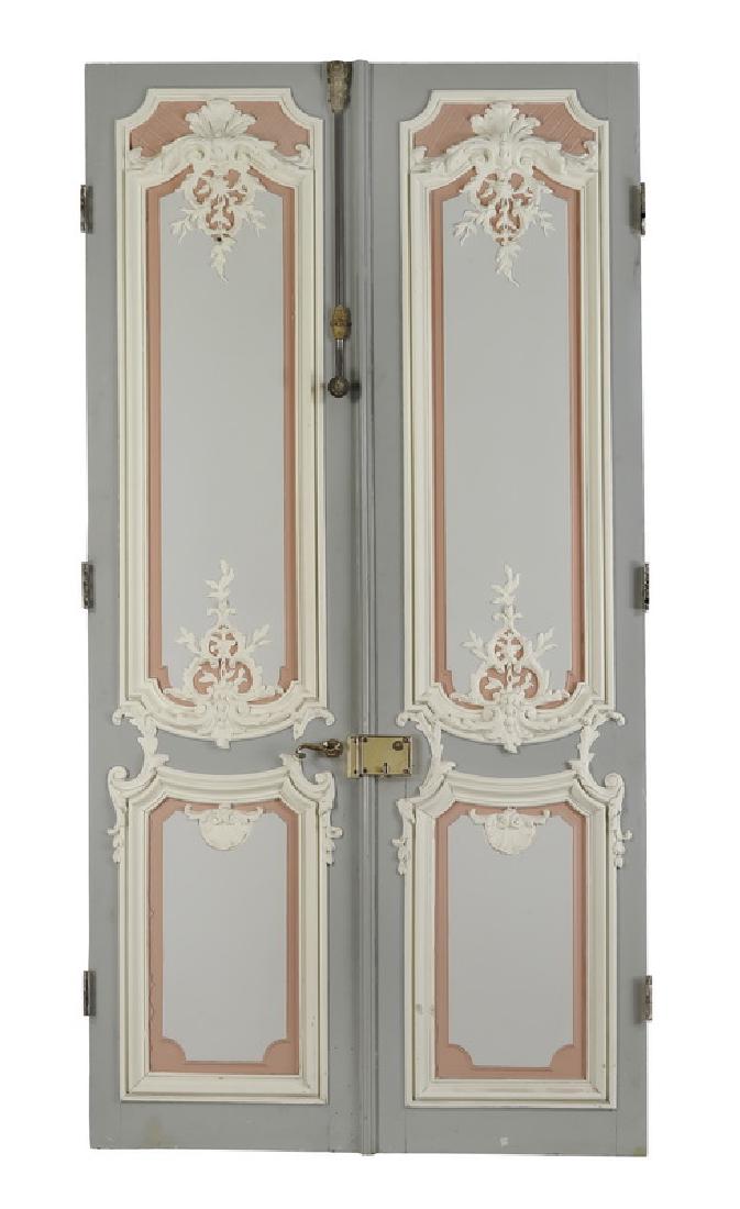 (2) Early 20th c. paint decorated French Rococo doors (1 of 2)