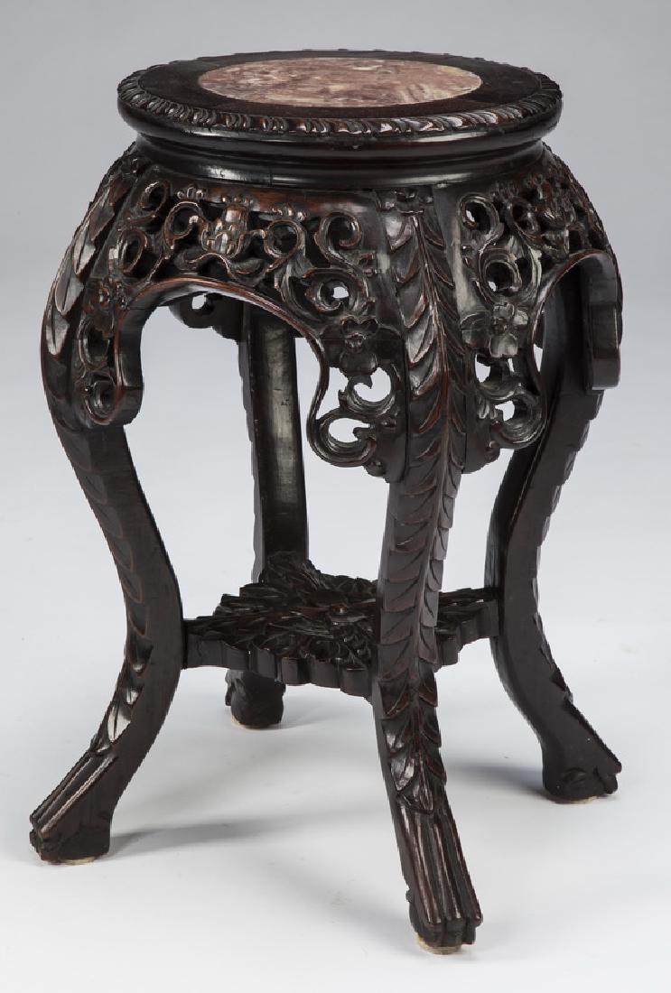 Chinese pierce carved marble top plant stand, 20"h (1 of 2)