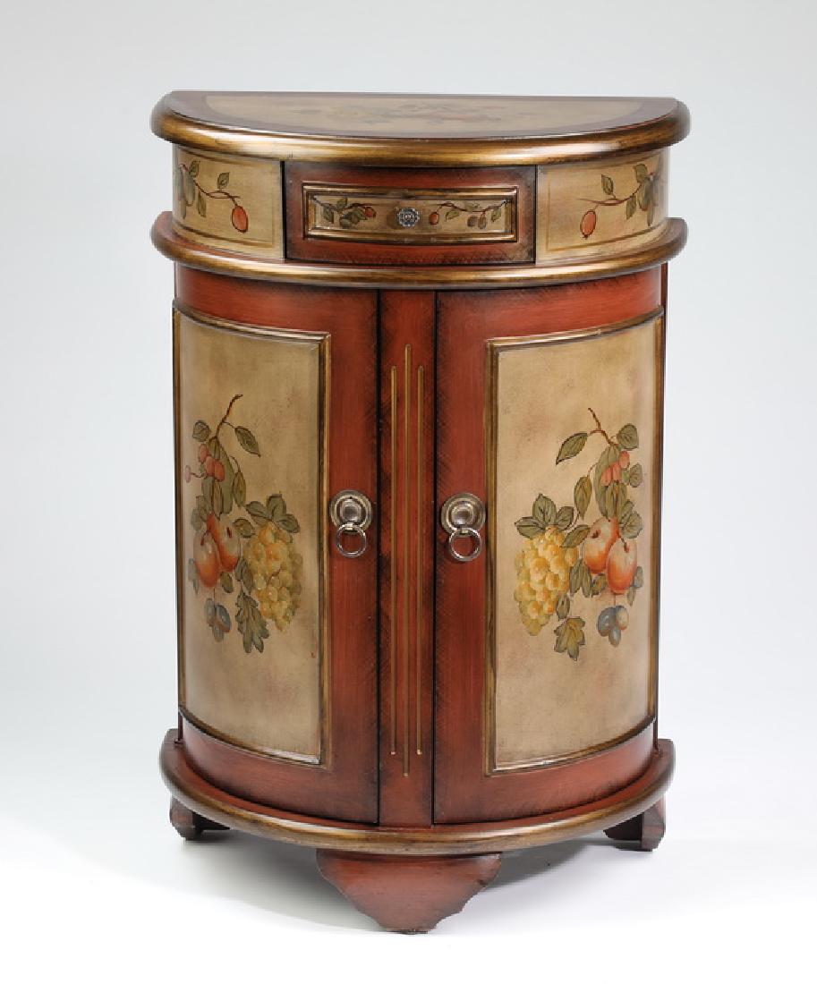 Diminutive paint decorated demi-lune cabinet, 32"h (1 of 3)