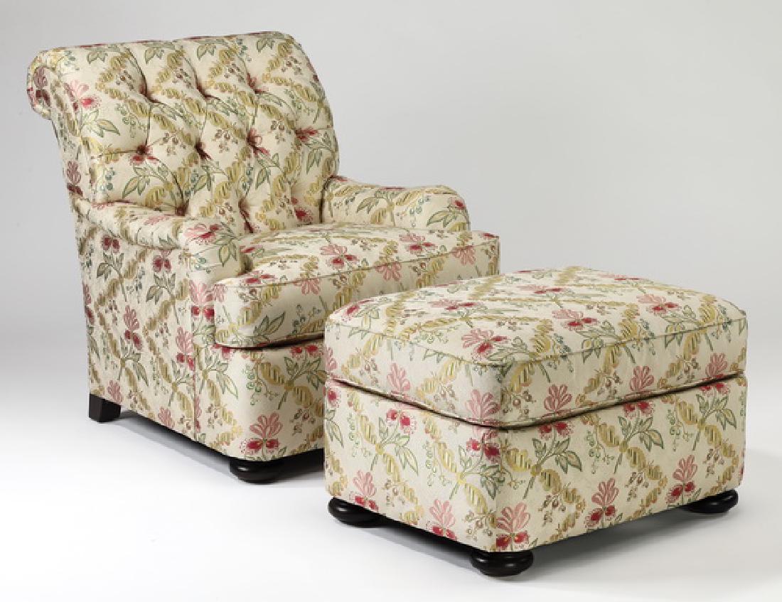 Henredon button tufted armchair & ottoman (1 of 2)