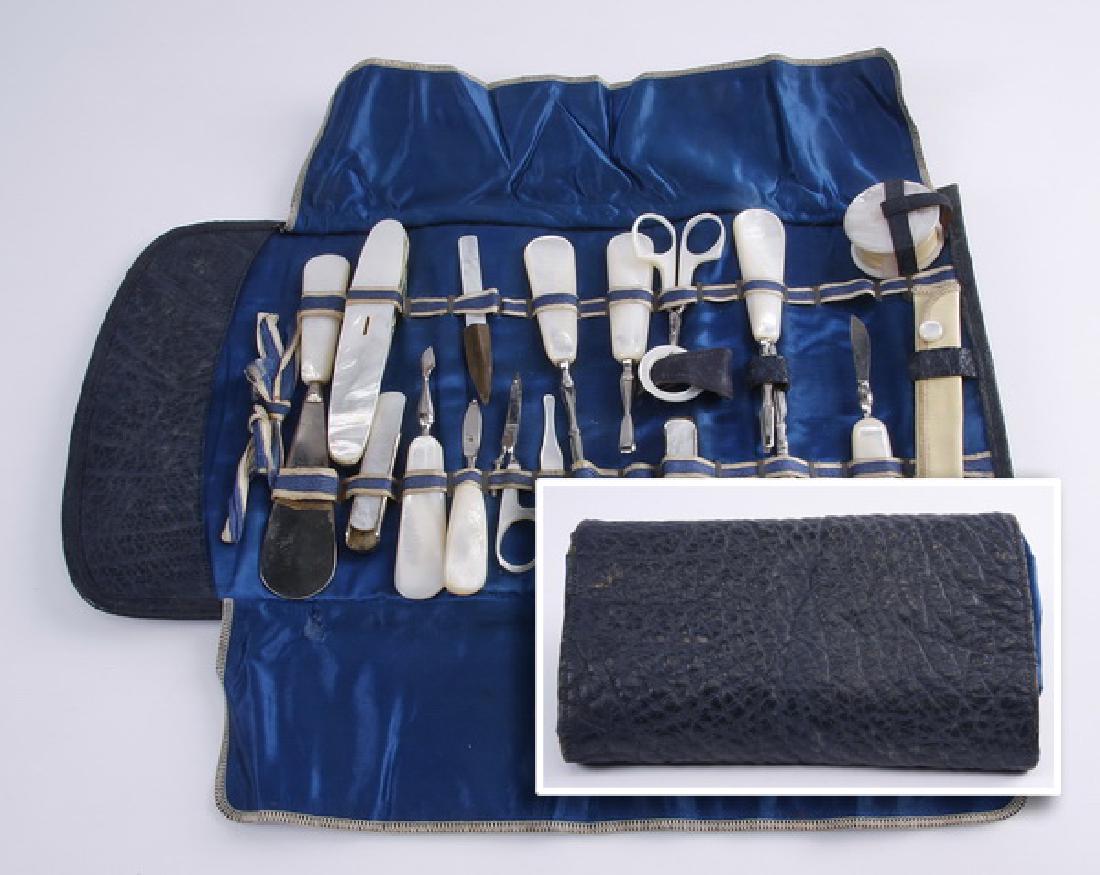 Rare Victorian elephant hide travel case, 15"h (1 of 5)