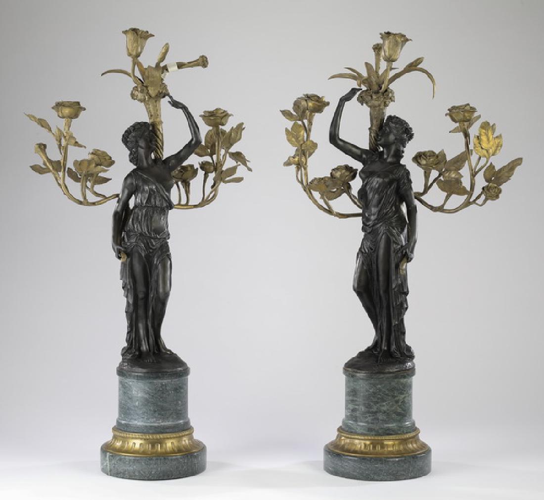 Pair of bronze & marble figural candelabra, 33"h (1 of 4)