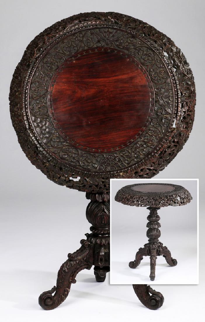 Anglo-Indian rosewood tilt-top center table, 19th c. (1 of 3)