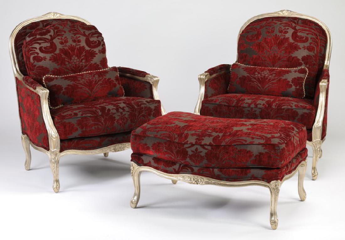 (2) Henredon jacquard upholstered chairs, (1) ottoman (1 of 2)