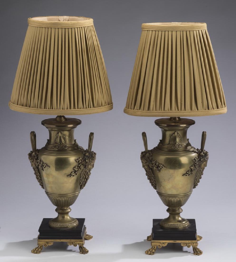 (2) Late 19th c. gilt bronze urns, now as lamps (1 of 3)