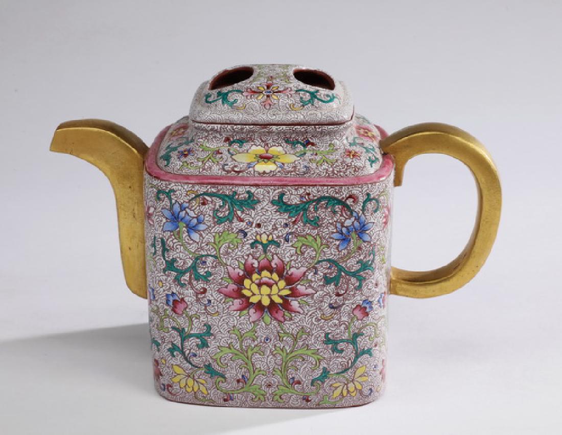 Chinese yixing teapot w/ polychrome enamel (1 of 8)