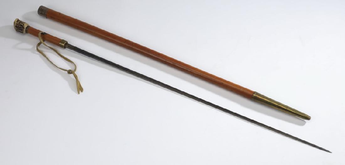 Antler and malacca sword cane w/ epee, 35"l (1 of 4)