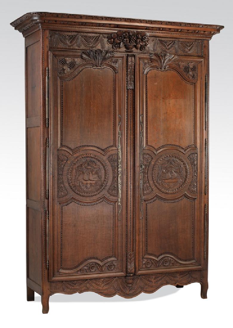 19th c. French Lyonnais oak wedding armoire, 90"h (1 of 6)