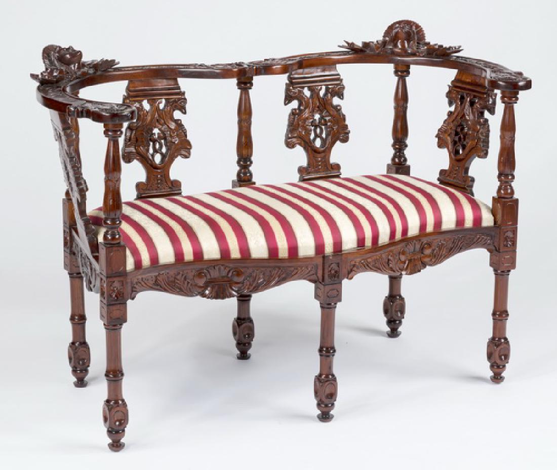 Edwardian style carved mahogany fantasy settee (1 of 5)