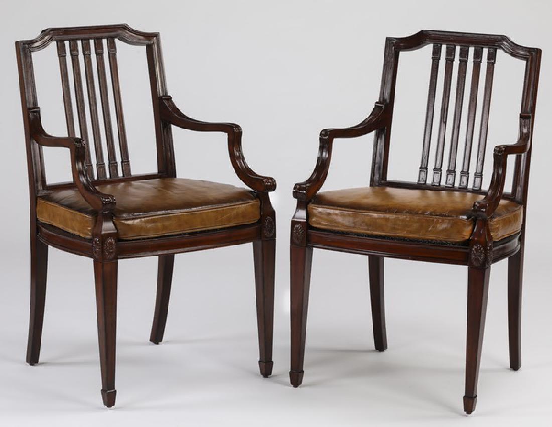 (2) Maitland Smith mahogany armchairs w/ leather (1 of 4)