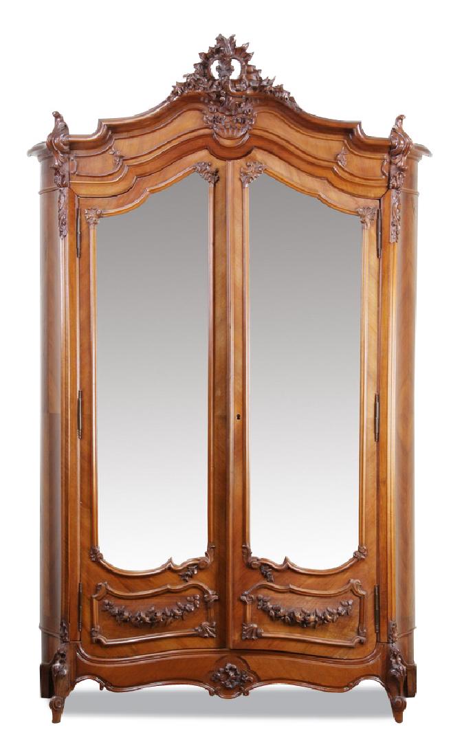 19th c. French Rococo style walnut armoire, 103"h (1 of 5)