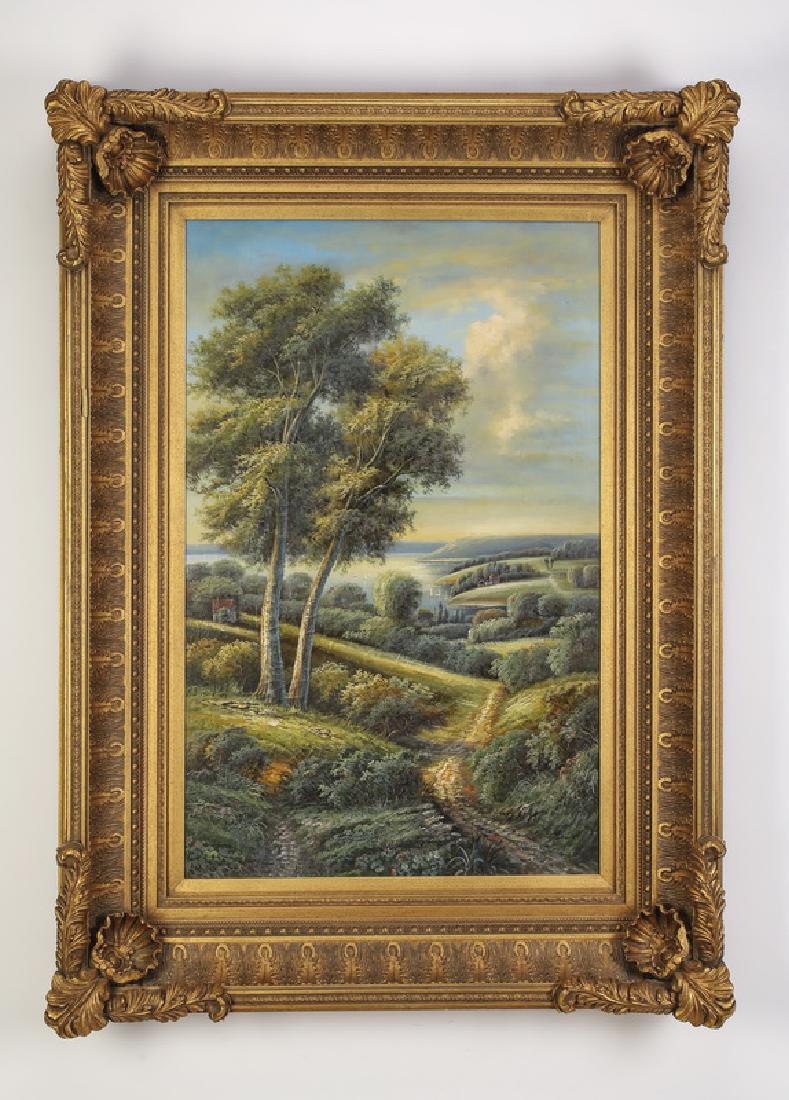 20th c. American O/b of country lane w/ sea beyond (1 of 3)