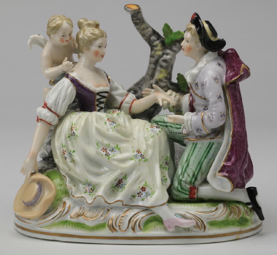 Early 20th c. figurine of a courting couple & Cupid (1 of 7)