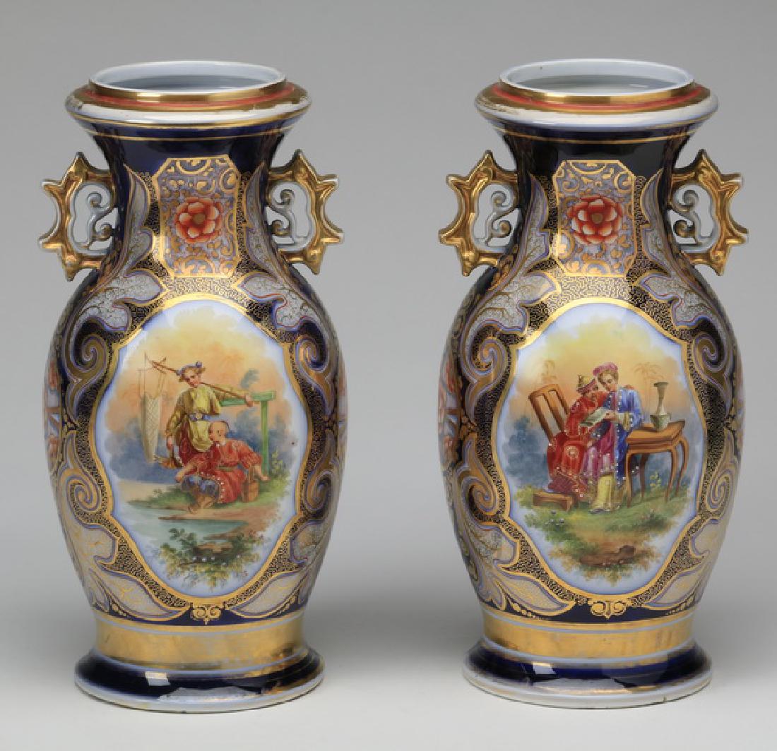 (2) Early 20th c. Continental porcelain vases, 14"h (1 of 8)