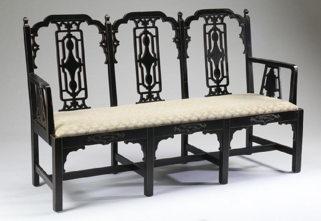 Ebonized Chinoiserie style bench, 68.5"w (1 of 3)