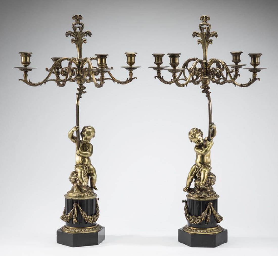 (2) Early 20th c. French bronze & marble candelabra (1 of 7)