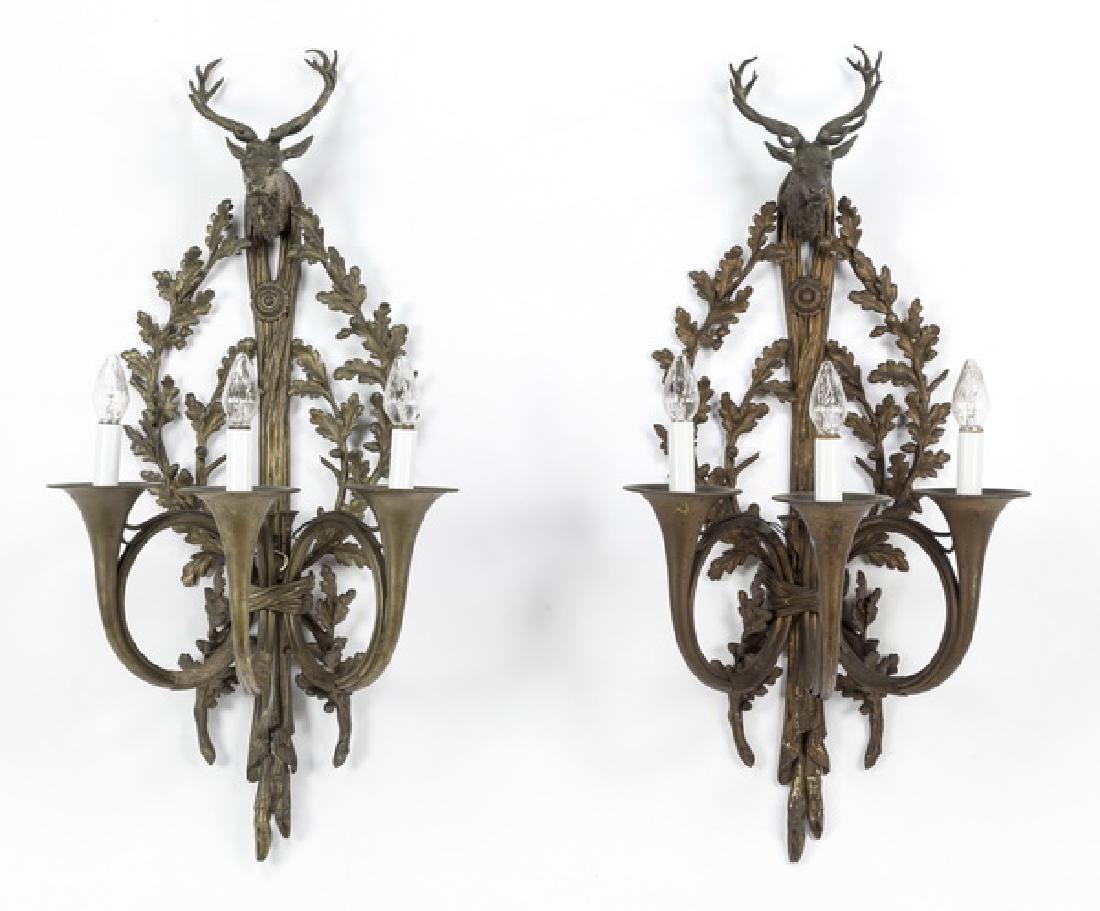 (2) Bronze stag mount wall sconces, electrified, 42"h (1 of 4)