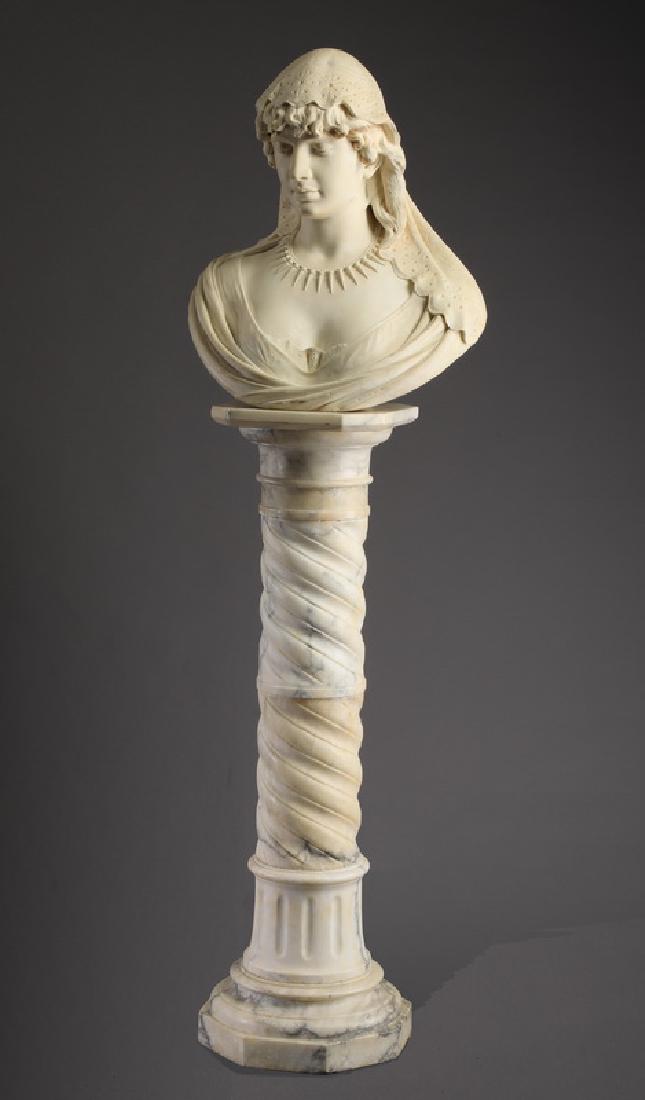 Cesare Lapini signed marble bust w/ pedestal, 19th c. (1 of 8)