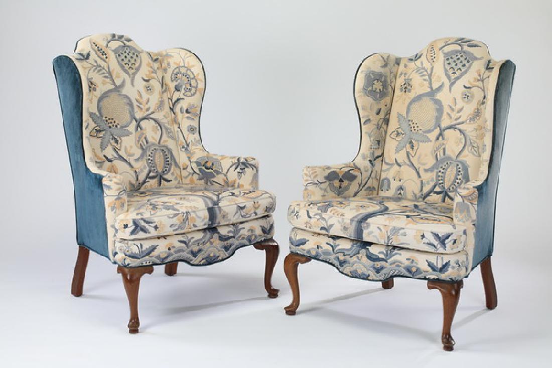 (2) Federal style crewel wingback chairs, 45"h (1 of 5)