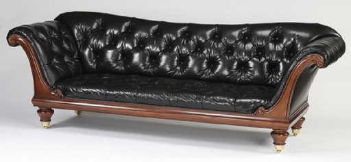 Baker Black Leather Chatsworth Sofa 104 W