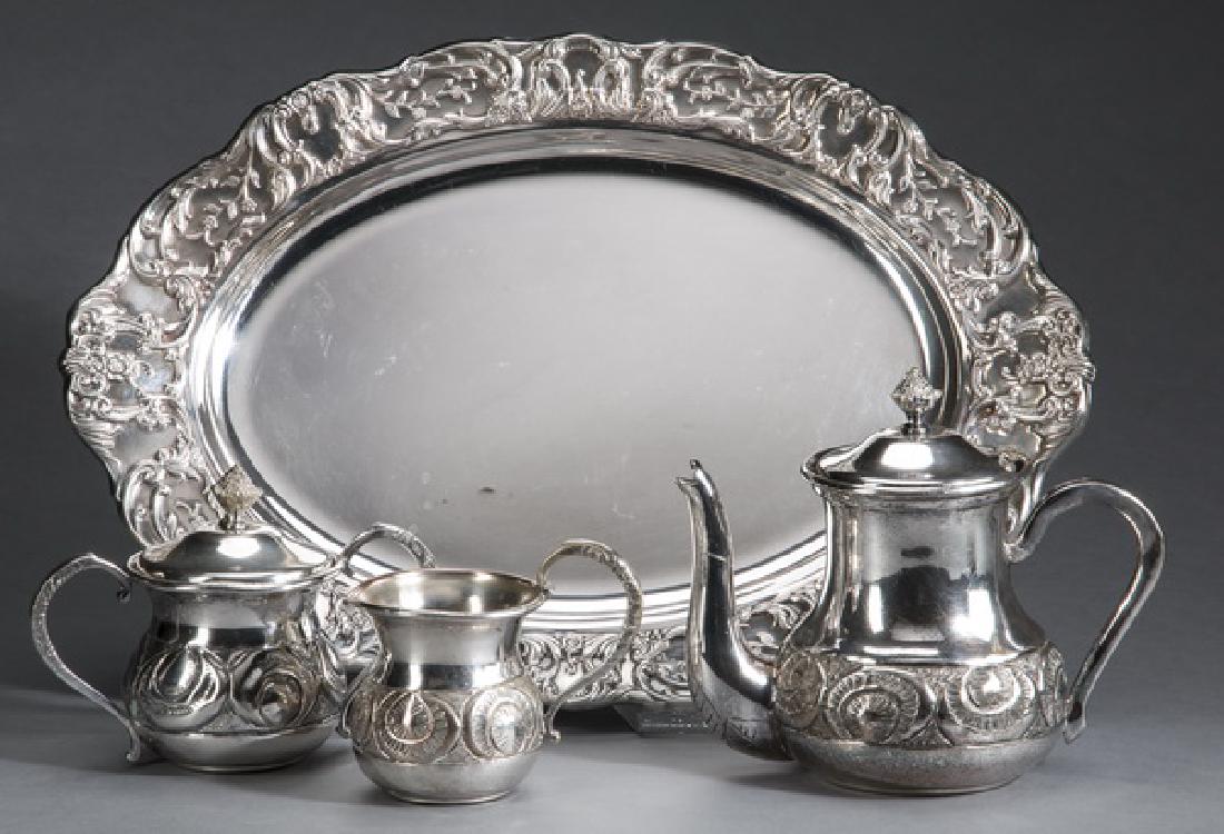 4-Piece silverplate tea service set, marked (1 of 2)