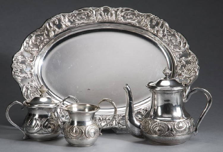 4 Piece Silverplate Tea Service Set, Marked