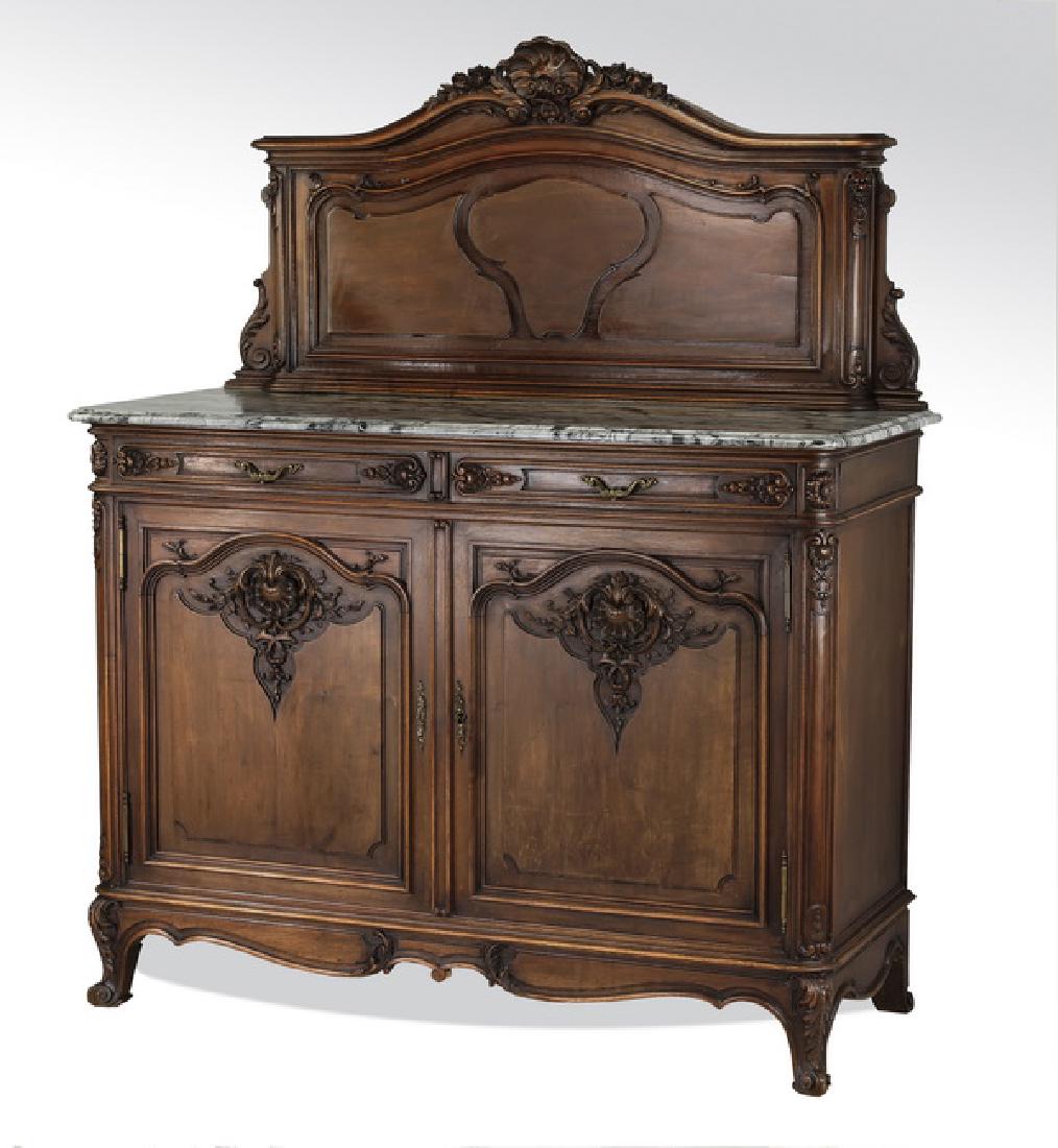 19th c French carved walnut marble top sideboard (1 of 6)