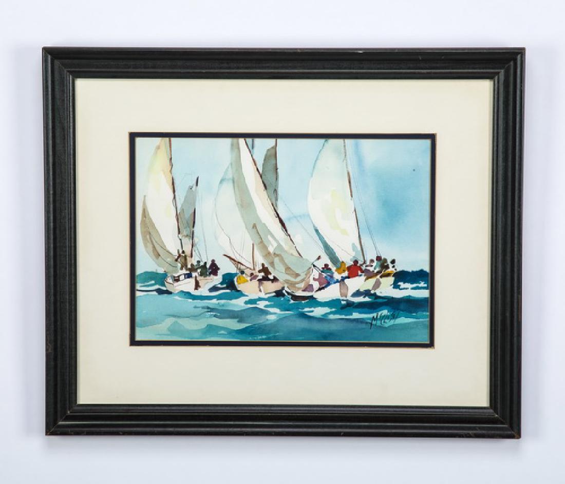 Jerry McClish signed watercolor of racing yachts (1 of 3)