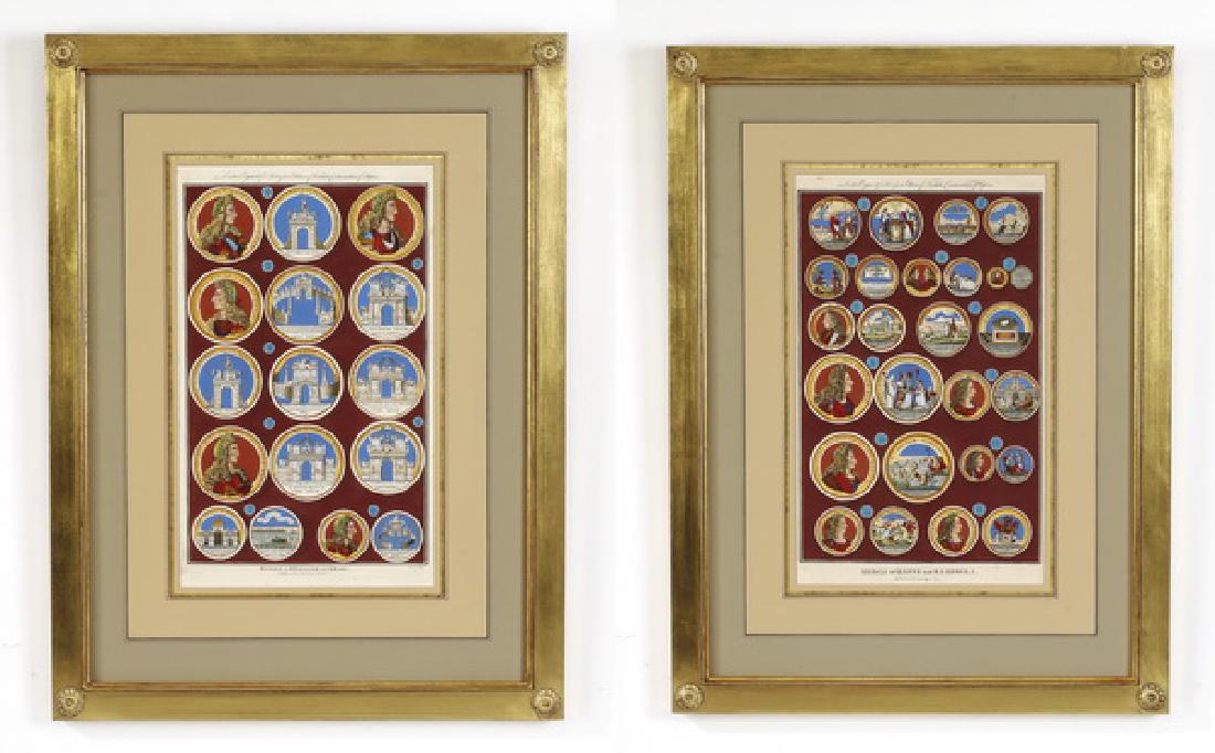 After Rapin, hand-colored engravings of royal medals (1 of 3)