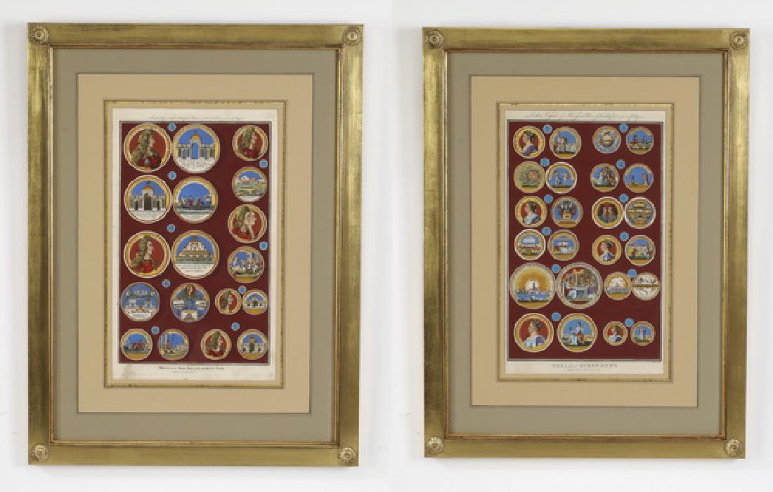 After Rapin, hand-colored engravings of royal medals (1 of 3)