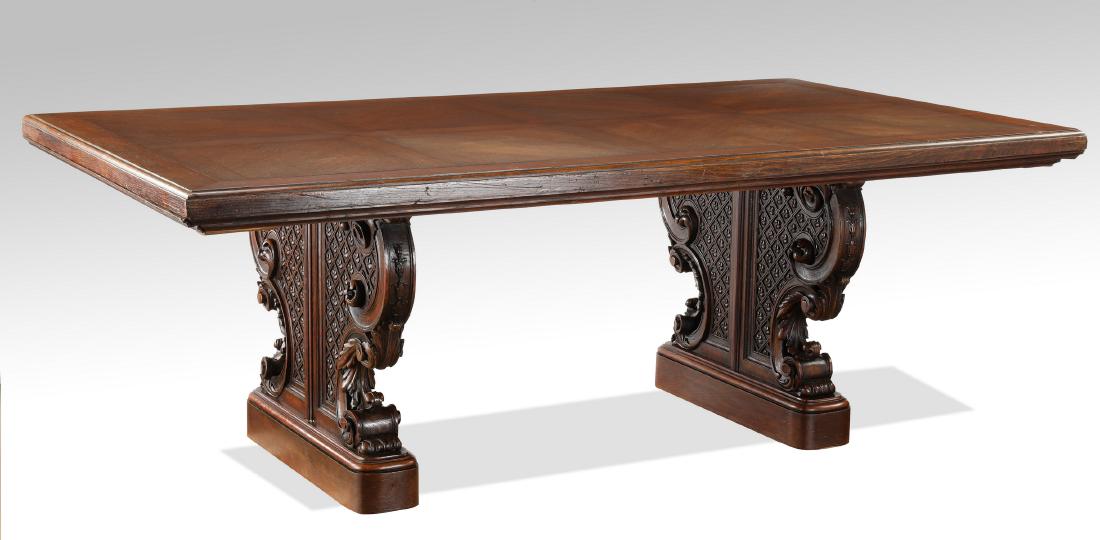 Late 19th c French carved oak table, 82"l (1 of 3)