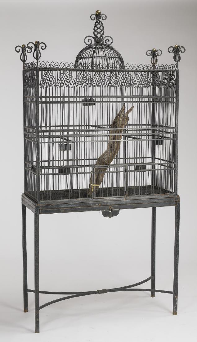 Vintage French wrought iron birdcage on stand, 86"h (1 of 4)