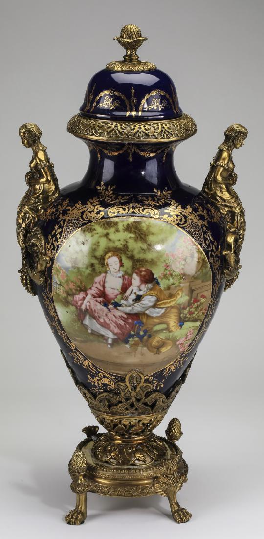 Early 20th c. bronze mounted porcelain covered urn (1 of 4)