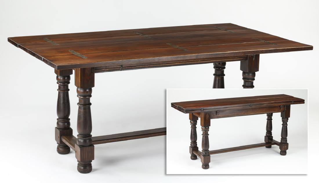 19th c. oak refectory table w/ folding leaves, 65"l (1 of 6)