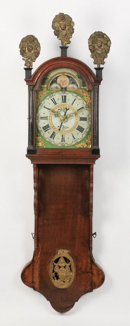 19th c. Dutch Staartklok oak clock, 51"h (1 of 7)