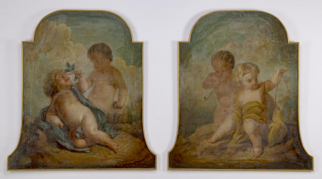(2) 18th c. Dutch School O/c on masonite of putti (1 of 4)