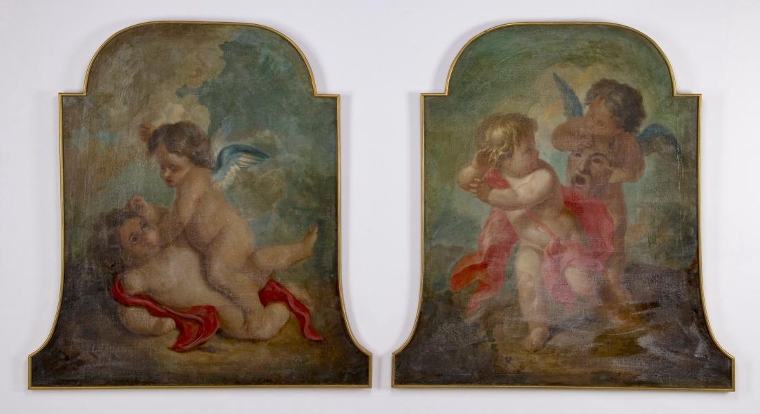 (2) 18th c. Dutch School O/c on masonite of putti (1 of 4)