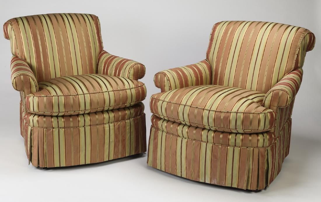 (2) Striped silk upholstered club chairs (1 of 2)