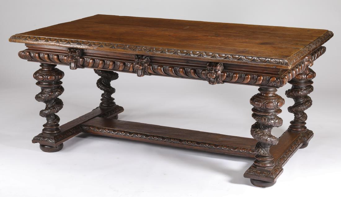 Late 19th century French carved oak table, 68"l (1 of 6)