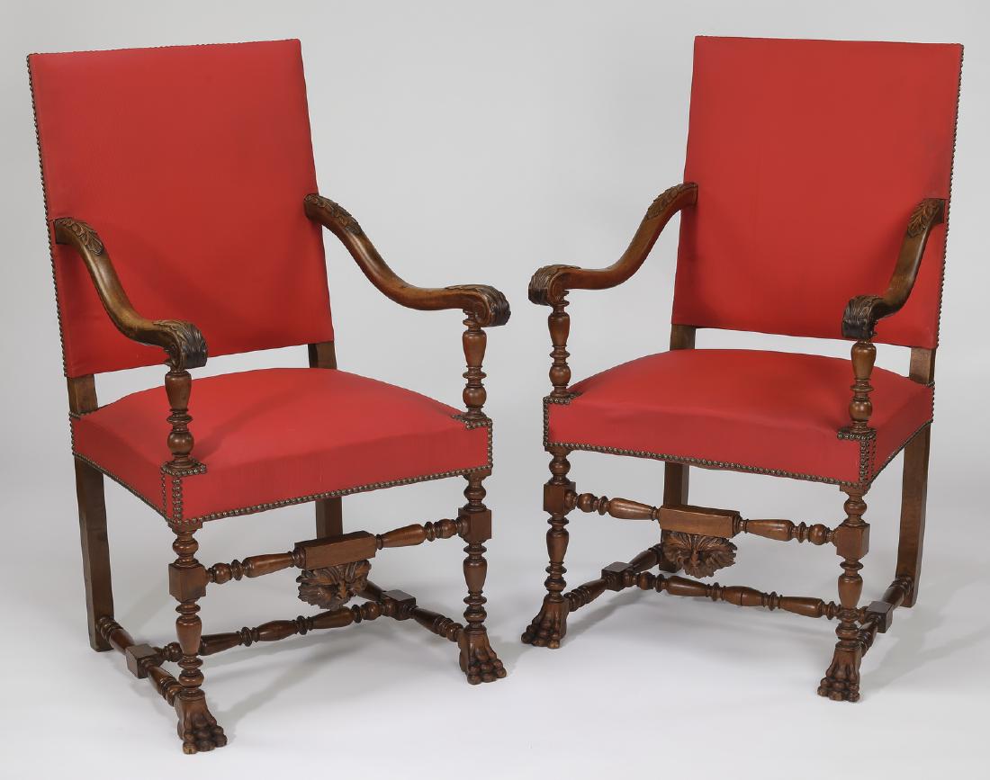 (2) 19th c. French carved walnut armchairs, 42"h (1 of 3)