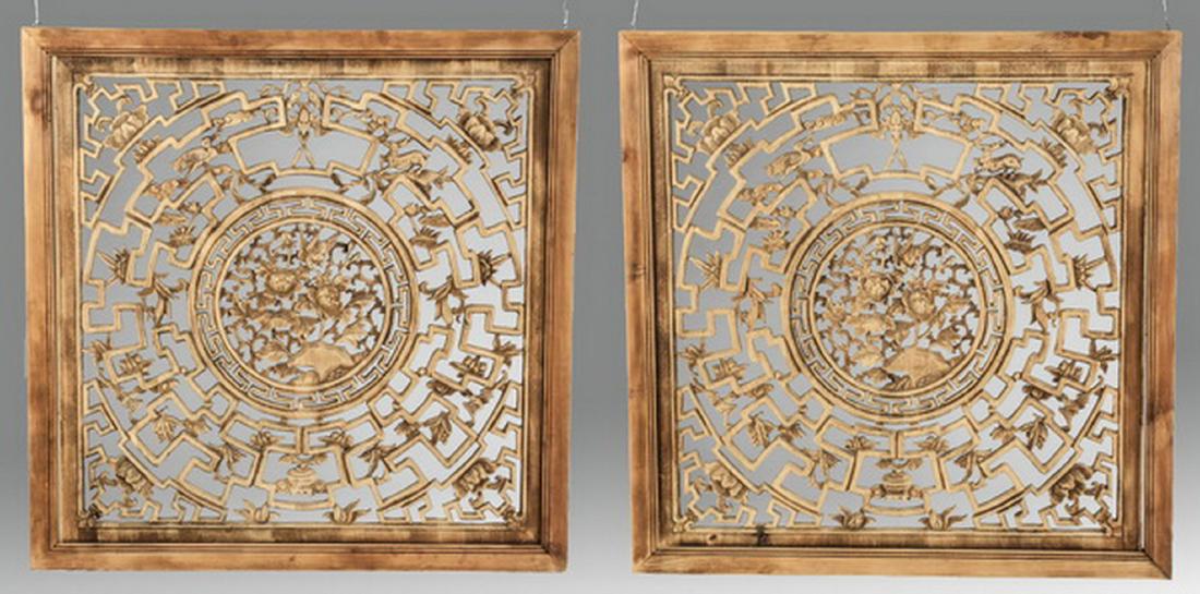 (2) Pierce carved Asian architectural panels, 39"h (1 of 4)