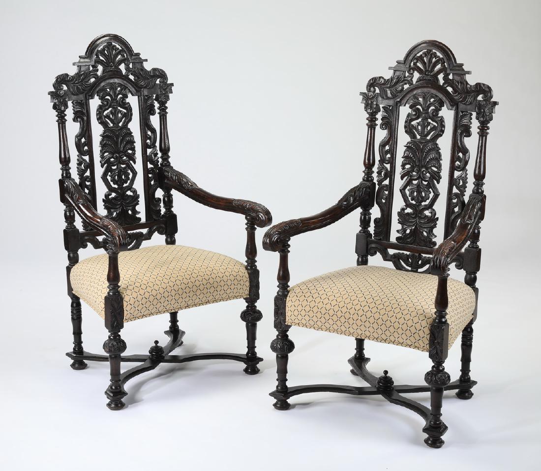 Jacobean style ebonized carved oak armchairs (1 of 3)