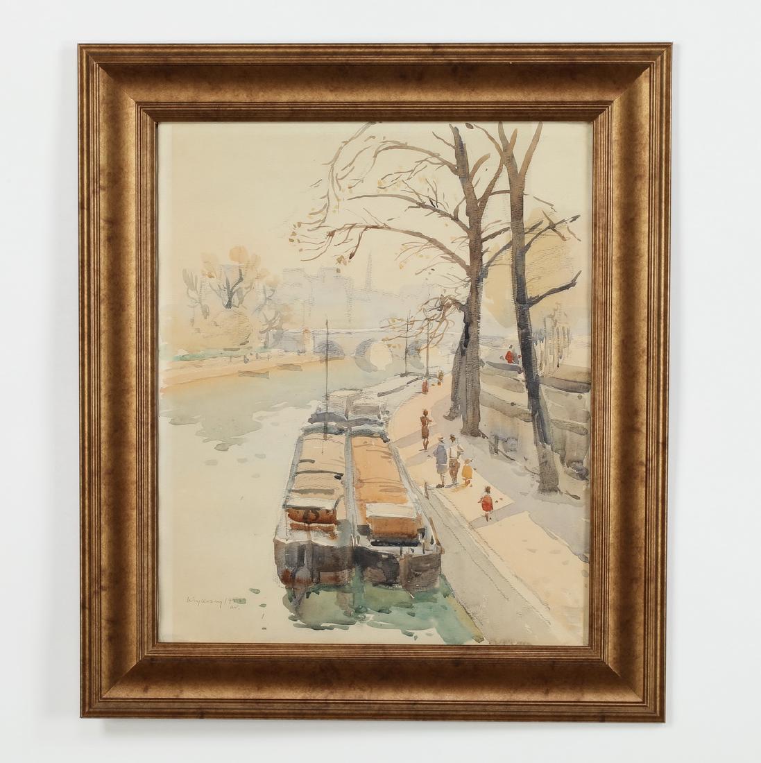 M. Krychevsky signed W/c of boats along the Seine (1 of 3)
